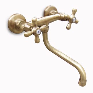 rubinetto a muro rustico in ottone spazzolato per acqua calda e fredda, cod. 03RMRCF