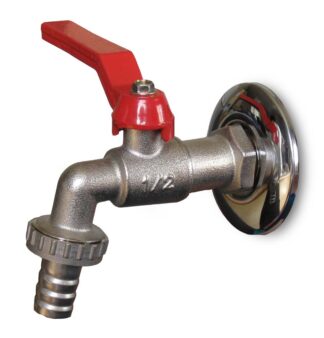 rubinetto a sfera in ottone cromato, cod. 03RS, con portagomma montato