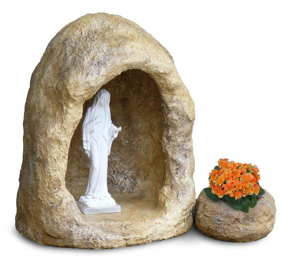grotta in finta roccia con vasetto, per statua di altezza 40 cm circa, col. old stone, cod. 14NV40OS