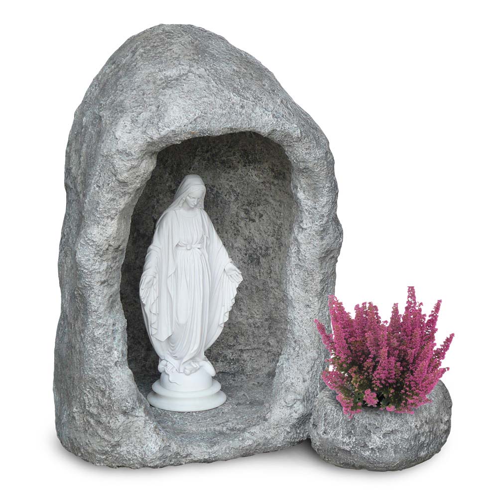 grotta in finta roccia con vasetto, per statua di altezza 50 cm circa, col. antichizzato, cod. 14NV50AT