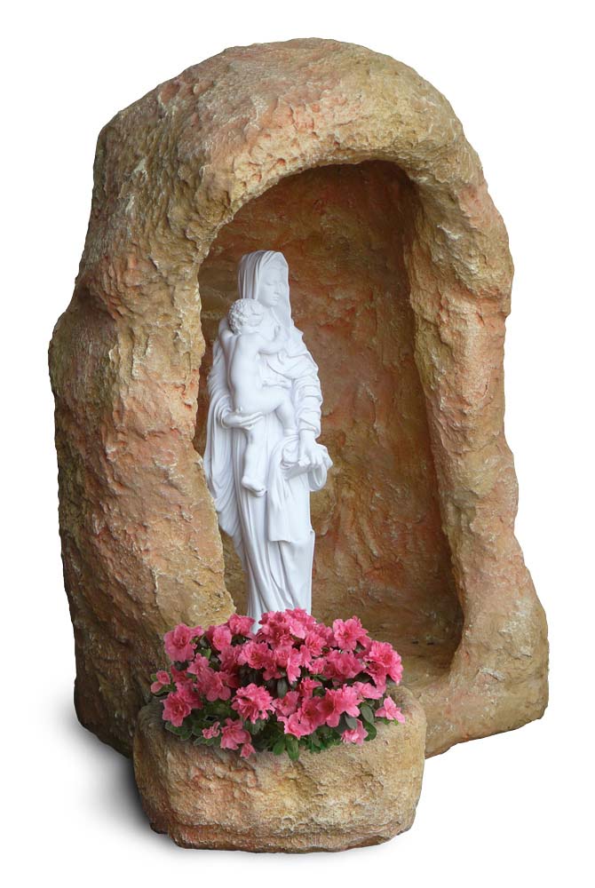 grotta in finta roccia con vasetto, per statua di altezza 70 cm circa, col. pietre del borgo, cod. 14NV70P