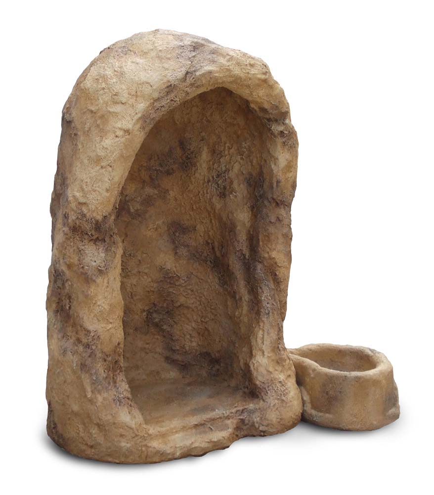 grotta in finta roccia con vasetto, per statua di altezza 80 cm circa, col. old stone, cod. 14NV80OS