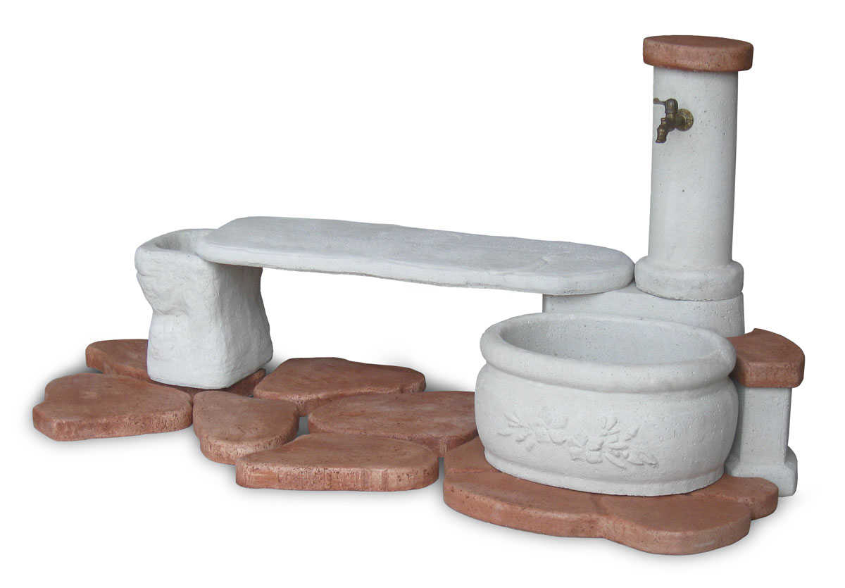 fontana azalea con panchina col. bianco, cod. 03FAZPGB