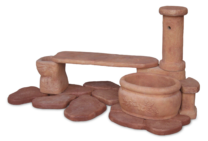 fontana azalea con panchina col. mattone, cod. 03FAZPM