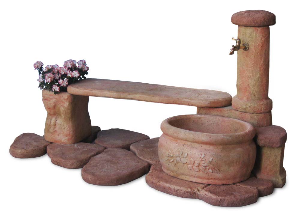 fontana azalea con panchina col. pietre del borgo, cod. 03FAZPP