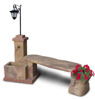fontana fonte del casale con panchina e lanterna col. old stone, cod. 03FDCPLOS