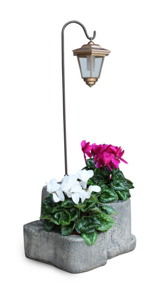 lanterna solare da giardino con base media in finta roccia col. antichizzato, 11PLMATLS