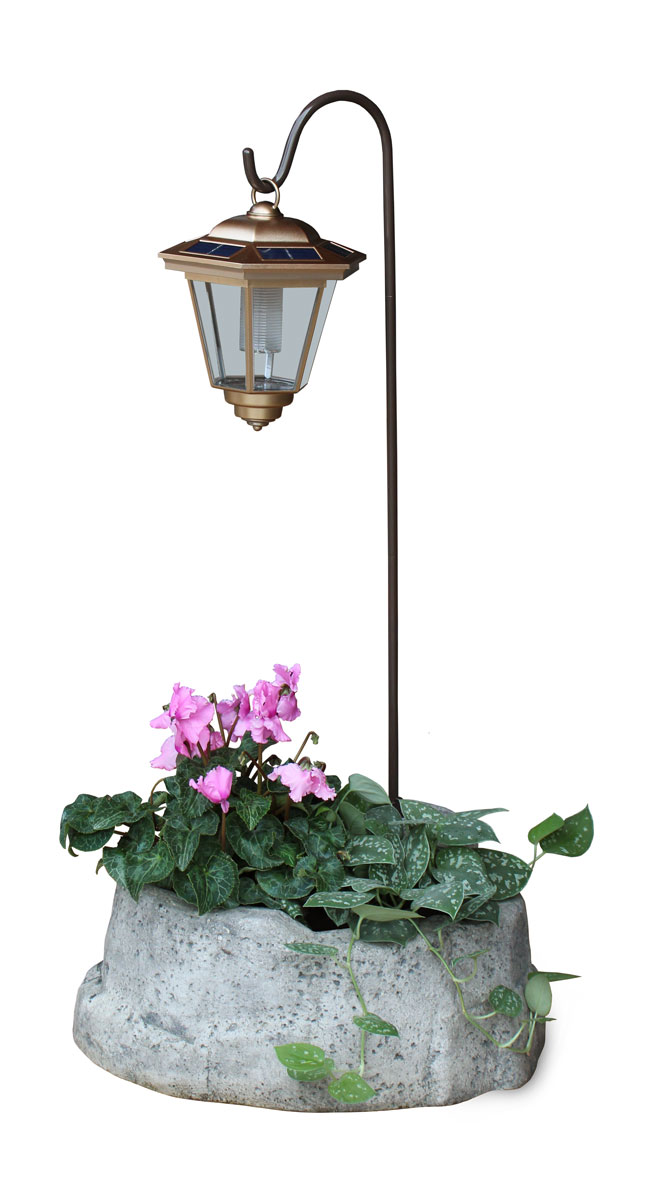 lanterna solare da giardino con base piccola in finta roccia col. antichizzato, cod. 11PLPATLS