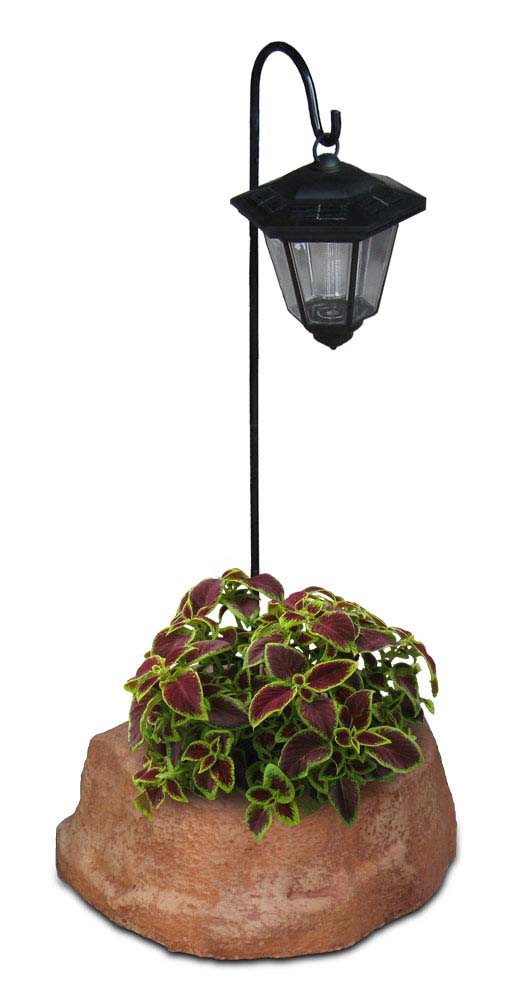 lanterna solare da giardino con base piccola in finta roccia col. mattone, cod. 11PLPMLS