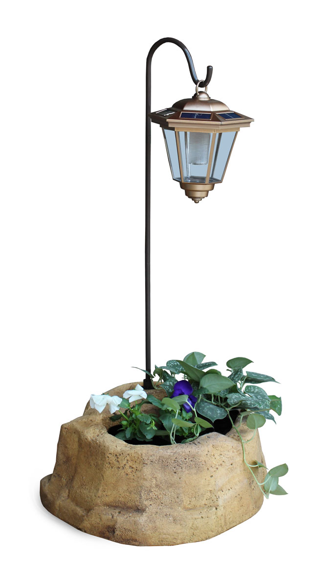 lanterna solare da giardino con base piccola in finta roccia col. old stone, cod. 11PLPOSLS