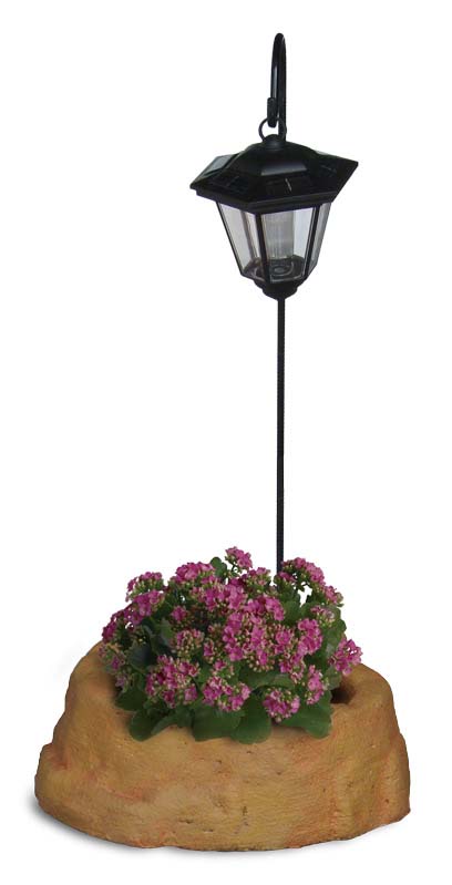 lanterna solare da giardino con base piccola in finta roccia col. pietre del borgo, cod. 11PLPPLS